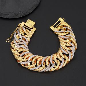 Jxx Women's 24K Gold Plated Dubai Heavy Gold <b>Bracelet</b> High Quality Two-Tone Design with Zircon <b>Charm</b> and Brass Material - Product Image 1