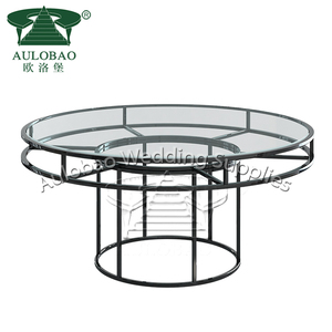 Mesa y sillas de restaurante de comedor de vidrio superior redondo con marco de metal negro - Product Image 3