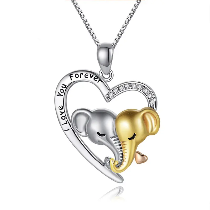 Love and Affection Pendant Necklace Elephant Cartoon Heart Shape Letters Necklace