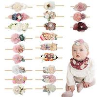 Diadema elástica suave con flores para bebé, lazos de perlas y diamantes de imitación, accesorios de lujo al por mayor para el cabello de bebés, diadema para niñas recién nacidas