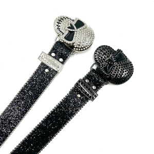 Ceinture en cuir PU scintillant de style occidental de balle avec boucle en alliage de tête de mort et ceinture en métal chic en strass - Product Image 3