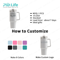 Vaso Térmico de Viaje PYD Life de 40oz con Logo Personalizado, Recubrimiento en Polvo, Taza de Acero Inoxidable de Doble Pared de 40oz con Asa de Plástico Extraíble