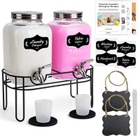 Distributeur de détergent à lessive bocal en verre-Deux assouplissant décoratif d'un gallon-22 autocollants-support-3 stickers muraux-bec verseur