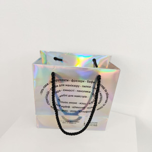 Bolsa de Papel Holográfica Brillante de Moda, Bolsa de Papel de Regalo Plateada Iridiscente - Product Image 2