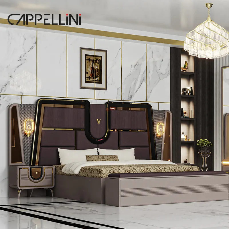 Design moderno in legno letto Queen Size lusso Mdf completo camera da letto King set mobili Meuble De Chambre un Coucher Complet