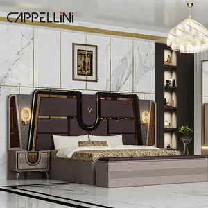 Desain Modern tempat tidur ukuran Ratu kayu mewah Mdf set kamar tidur Raja penuh furnitur mebel mebel tempat tidur lengkap