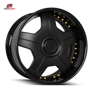 Jantes forgées en aluminium T6061, style rétro classique à 5 branches, 18-26 pouces, finition noir brillant, rivets dorés pour pick-up américains et véhicules 4x4 - Product Image 1
