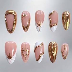 10/30 pièces/boîte – <span class=keywords><strong>Faux</strong></span> ongles en amande de luxe rose doré, tailles mixtes XS/S/M – <span class=keywords><strong>Faux</strong></span> ongles en amande dorés, style Y2K - Product Image 1