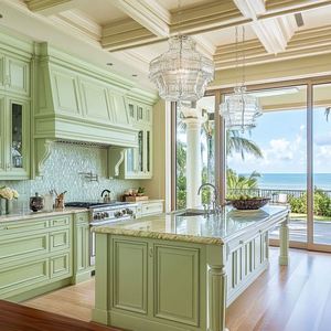 Gabinetes de cocina personalizados modulares de madera maciza de estilo tradicional de color brillante con Isla de encimera de mármol - Product Image 5