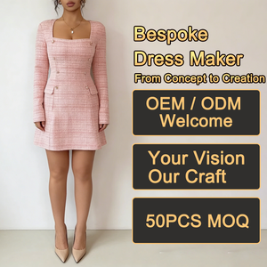 Vestidos Elegantes con Cuello Cuadrado, Manga Larga, Decoración <span class=keywords><strong>de</strong></span> Botones, Tweed, Corte en A, Mini Vestidos <span class=keywords><strong>de</strong></span> Noche - Product Image 1