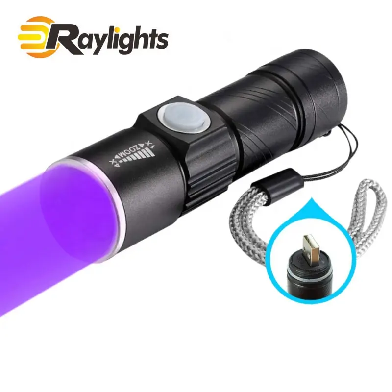395nm Ultraviolet Flashlight LED Illumination Built-in battery USB Rechargeable UV Flashlight