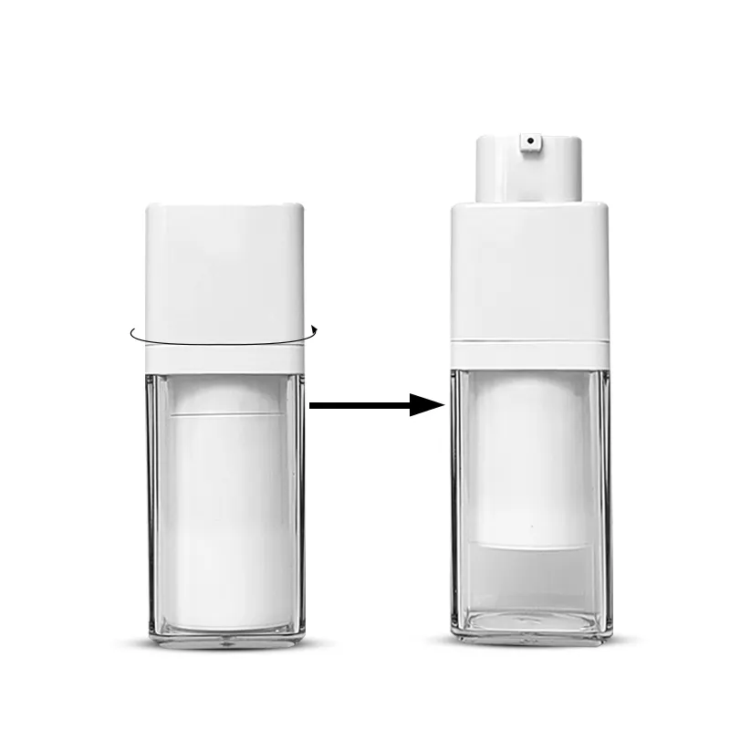 New Childproof Screw Square Twist Airless Pump Bottle 15Ml 30Ml 50Ml Acrylic Airless Pump Bottle For Cosmetic Lotion Cream