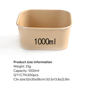 Disposable Square Kraft Paper Bowl with Lid, Thickened PE Coated Food <b>Container</b> for <b>Takeaway</b>, Salad & Catering - Product Image 2