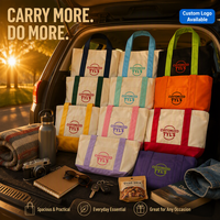 Tas Tote Kanvas Katun Eco 16oz dengan Ritsleting, Ukuran dan Warna Dapat Disesuaikan, Desain Warna Kontras, Serbaguna untuk Belanja