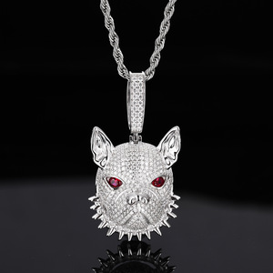 Pendentif Griffe de Bouledogue Français 3D Hip Hop pour Hommes, en Argent Sterling 925 Plaqué Or, avec Moissanite VVS et Yeux Rouges - Product Image 1