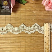 LEIXUSI Renda Jala Benang Emas Putih 4cm, Bordir Geometris Larut Air untuk Aksesoris Pakaian Boneka Vintage