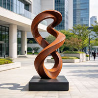 Sculpture en acier corten de style zen moderne sur mesure, sculpture en acier corten en forme de spirale infinie