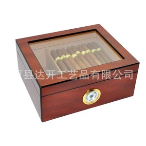 Humidor à cigares en bois rectangulaire avec couvercle en verre et hygromètre, boîte de rangement de bureau - Product Image 5