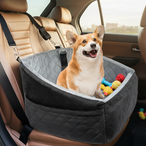 Housse de siège arrière de voiture pour petits chiens, motif uni, détachable, lavable, en tissu Oxford, avec laisse de sécurité et poches de rangement, fabriquée aux États-Unis - Product Image 4