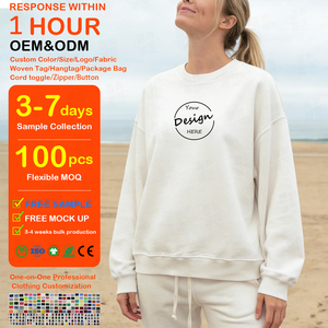 Sudadera de cuello redondo para mujer, con logotipo bordado personalizado, de algodón, felpa francesa, oversize, para chicas, 400 g/m² - Product Image 1