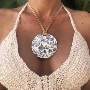 Boho Vintage Leather <b>Necklace</b> Women Oversized Silver Pendant Disc <b>Statement</b> Jewelry Exaggerated Chains Featuring Pearl Main - Product Image 3