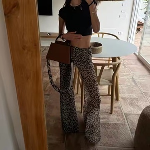 Nouvelle Arrivée Pantalon en Coton OEM de Haute Qualité pour Femme, Taille Haute Décontractée, Imprimé Léopard, Coupe Évasée, Jambe Large - Product Image 2