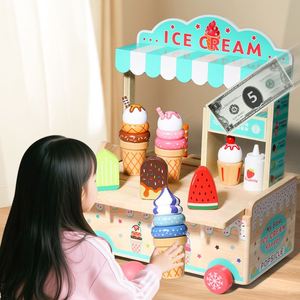 Cadeaux d'anniversaire : Chariot à glaces en bois pour jeu d'imitation, <span class=keywords><strong>camion</strong></span> de vente de nourriture, jouets polyvalents pour bébés filles - Product Image 3