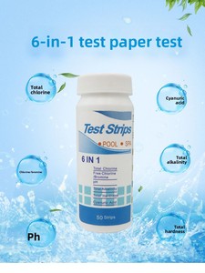 Bandelettes de <span class=keywords><strong>test</strong></span> 6 en 1 pour piscine et spa : <span class=keywords><strong>test</strong></span> du chlore total, du brome, du pH, de l'alcalinité totale, de la dureté totale, de l'<span class=keywords><strong>acide</strong></span> <span class=keywords><strong>cyanurique</strong></span>, kit de <span class=keywords><strong>test</strong></span> de la qualité de l'eau - Product Image 1