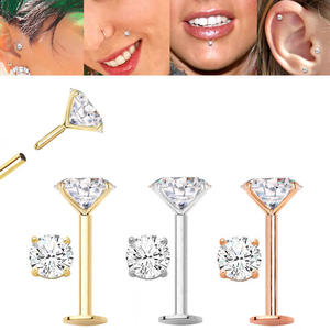 Diamants naturels de 0,065 ct à 0,23 ct, or 14 carats, clous à pression plats pour cartilage, tragus, lèvre, <span class=keywords><strong>nez</strong></span>, bijoux de <span class=keywords><strong>piercing</strong></span> - Product Image 2