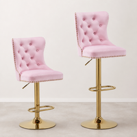 Tabouret de bar de luxe en velours rose avec tête de lion dorée, pivotant et réglable en hauteur, pour îlot de cuisine, vente en gros