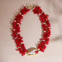 Haute qualité plaqué or 18 carats rouge et corail perle d'eau douce mode Double collier pour la fête