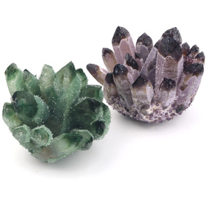 Cristaux synthétiques créés en laboratoire, grappe de quartz vert et violet artificielle, vente en gros - Product Image 1