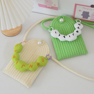 Mini Bolso Tejido para Teléfono, para Mujer, Verano, Bandolera, con Cuentas de Perlas, Forma de Corazón, Portátil, 7 Pulgadas, para Uso Diario - Product Image 1