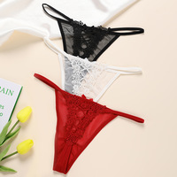 Groothandel dames effen doorschijnende gebreide mesh kant string met uitsparingen, ademend, snel drogend, dunne bandjes, laag uitgesneden, sexy taille