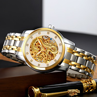 SKMEI 9310 luxe or Dragon 3ATM montre étanche squelette acier inoxydable mécanique automatique montres hommes montres-bracelets