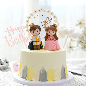 Decoración de pastel de princesa y Príncipe, adorno bonito de dibujos animados para boda, fiesta de cumpleaños, adorno artesanal de resina, adornos para pasteles - Product Image 1
