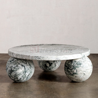 Table basse ronde en pierre naturelle moderne Meuble à 3 boules Base en marbre Table basse centrale de salon en travertin
