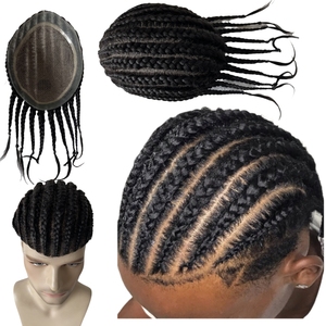 Sistemas de Cabello Humano Virgen Indio # Toupee de Seda con <span class=keywords><strong>Trenzas</strong></span> Estilo Cornrow en Color Negro 1B, Base de Seda 8x10 <span class=keywords><strong>para</strong></span> <span class=keywords><strong>Hombre</strong></span> - Product Image 1