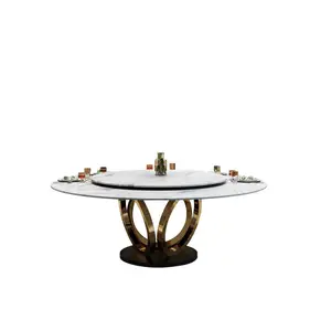 Роскошный мраморный обеденный стол, простой постмодернизированный домашний стол с поворотным механизмом, высококачественный круглый обеденный стол и стул