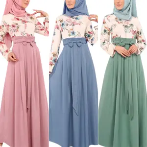 Malaysia Baju Dicetak dua piece rok Set lembut bernapas Abaya Set Muslim gaya sederhana untuk wanita