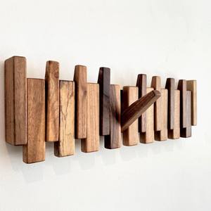 Perchero de pared con forma de piano de madera maciza de nogal, ganchos para guardar sombreros y abrigos, diseño duradero - Product Image 4