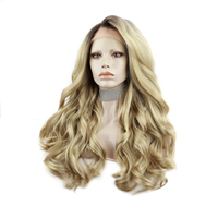Pelucas sintéticas resistentes al calor para celebridades, pelo ondulado con apariencia Natural de 180% de densidad, color marrón ombré, 28 pulgadas, con encaje frontal predespuntado