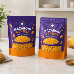 Custom-printed Edible Macaroni 206g/250g Aluminum <b>Foil</b> Zipper Bag with <b>Window</b> Resealable PE Material - Product Image 1