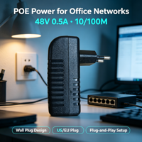 Inyector PoE Pasivo para Enchufe de Pared, DC 48V 10/100Mbps Ethernet, Fuente de Alimentación ABS para Cámara IP, AP Inalámbrico, Red Doméstica y de Oficina