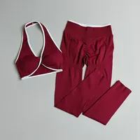Offre Spéciale : Ensemble de Yoga 2 Pièces Effet Push-up et Sculptant, avec Soutien-gorge Halter et Leggings Taille Haute Respirants pour Rehausser les Hanches et Contrôler le Ventre