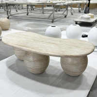 Table basse de luxe en pierre de travertin naturel de style européen, table basse de jardin extérieure, table basse de salon