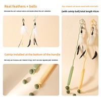 Baguette de jeu pour chat de dessin animé, auto-entretenue, anti-ennui, avec plume et pompon, longue tige en plastique durable, jouet à mâcher pour chatons, brûle l'énergie