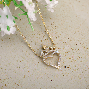 Collana con ciondolo a forma di cuore, corona e stella per donna, gioielli alla moda - Product Image 3