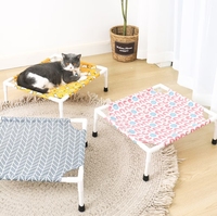 Lit rafraîchissant surélevé en bois pour animaux de compagnie, portable, amovible, en toile de coton lavable, hamac d'été, lit de camp, nid pour chiens et chats