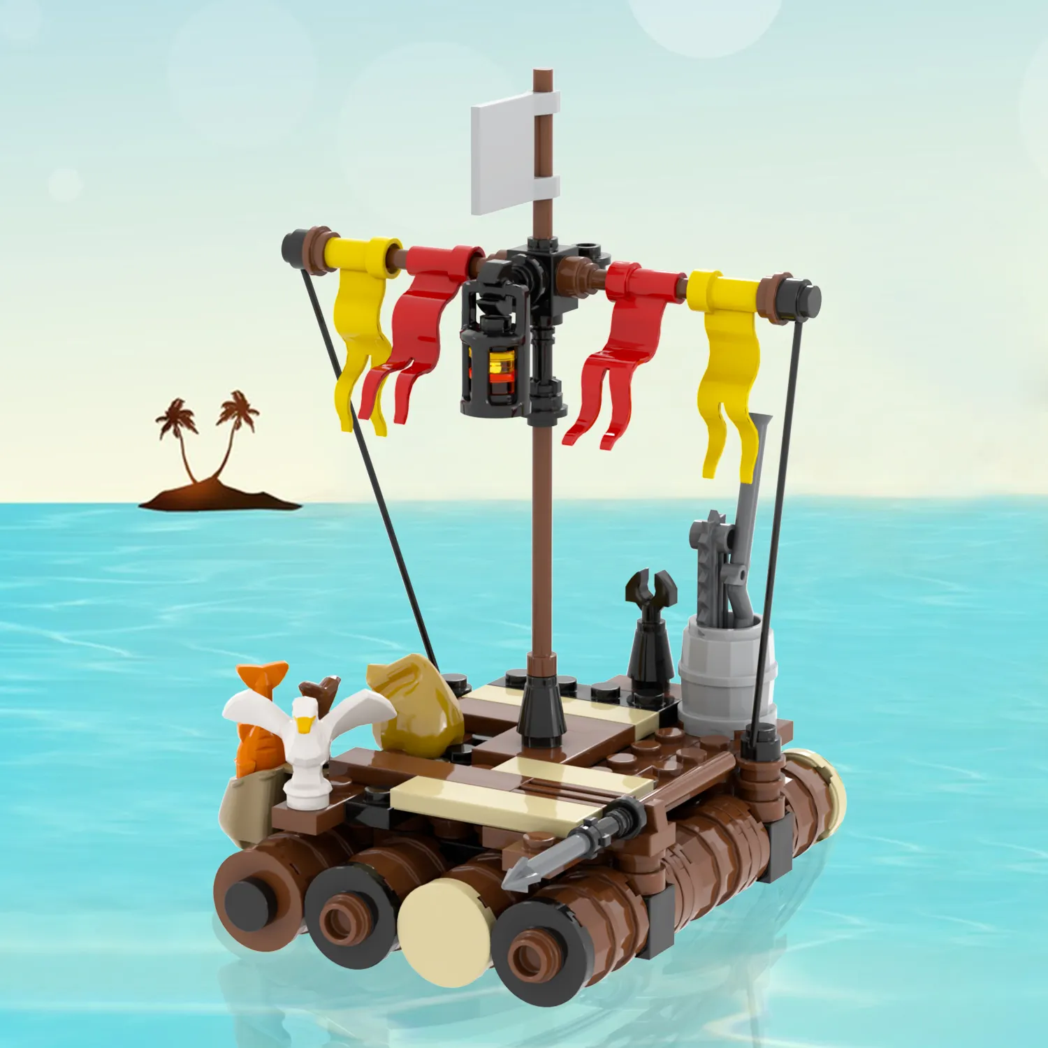 MOC5055 City Movie Middle Ages Desert Island Escape Raft Pirate Lifeboat Watercraft Action Plastic Building Blocks Toys For Kids